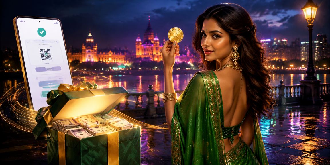 Mumbai woman using mobile payment in traditional saree